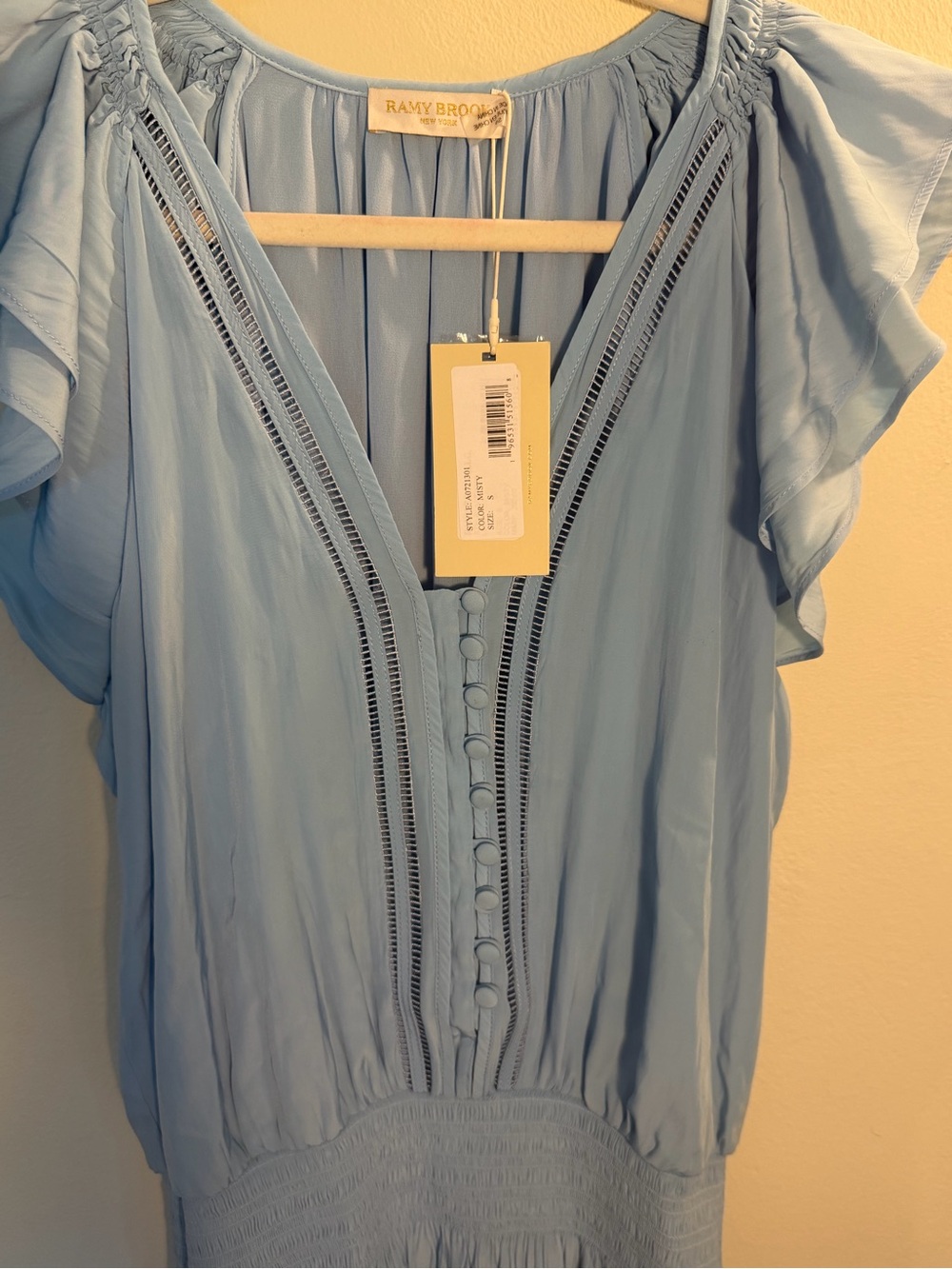 Ramy Brook Light Blue Ruffle V-Neck Mini Dress - Picture 4 of 5